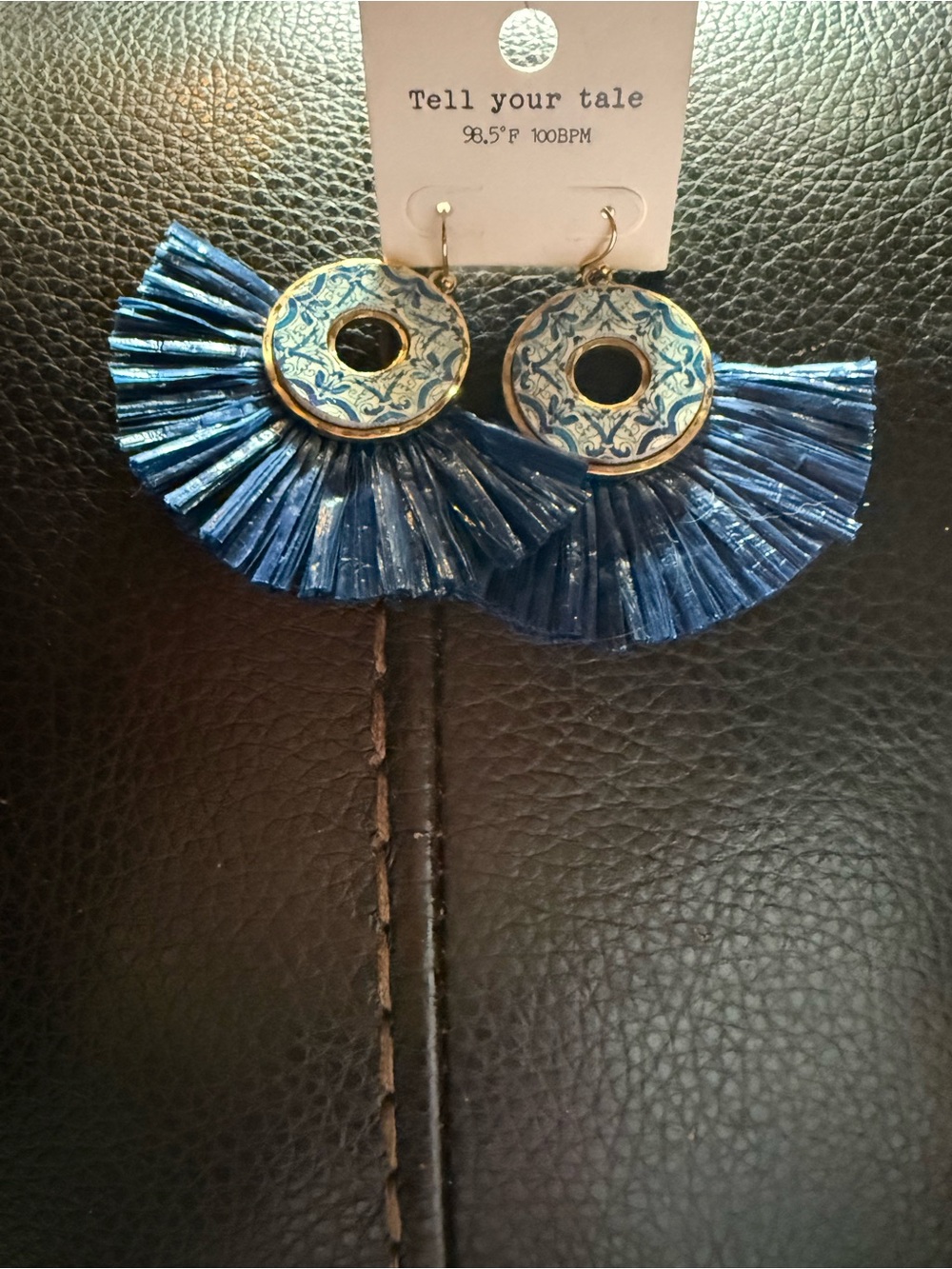 Tell Your Tale Navy Fan Tassel Drop Earrings - Picture 3 of 3